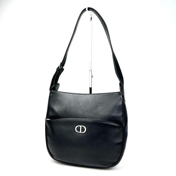 【美品】Christian Dior ディオール ワンショルダー 肩掛け アイコン CD金具 カナージュ ショルダーバッグ レザー 黒 ブラック フォーマル