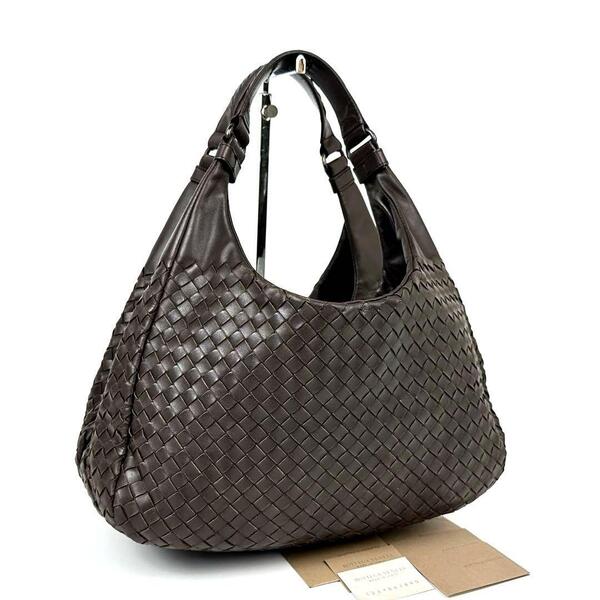 定番■BOTTEGA VENETA ボッテガヴェネタ ワンショルダー ホーボー カンパーナ イントレチャート ハンドバッグ レザー 茶色 ダークブラウン