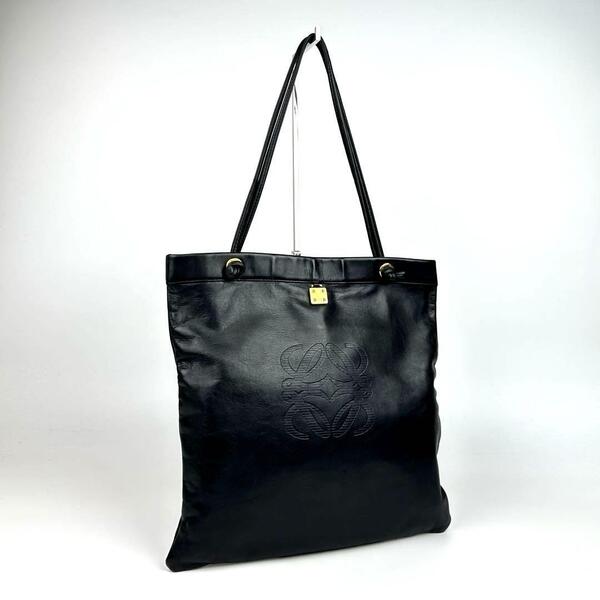 人気●LOEWE ロエベ トートバッグ アナグラム ロゴ型押し デカロゴ 肩掛け ハンドバッグ ナッパレザー 黒色 ブラック フォーマル 男女兼用