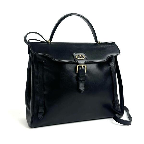美品■Christian Dior ディオール ハンドバッグ 2way CD ベルト 斜め掛け ショルダーバッグ カーフレザー ブラック 黒 フォーマル 男女兼用