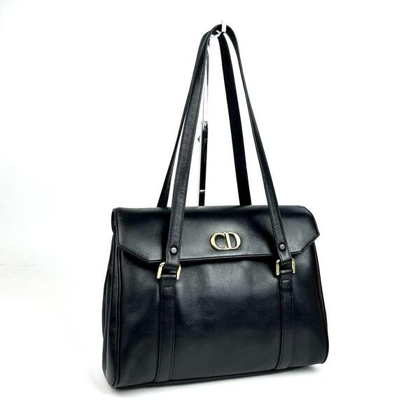 【定番】Christian Dior ディオール ワンショルダー 肩掛け CD ゴールド金具 トートバッグ カーフレザー ブラック 黒 フォーマル 男女兼用