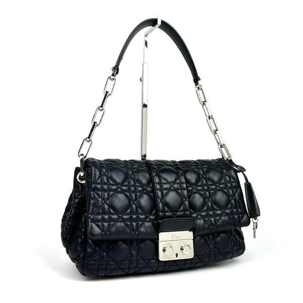 美品■Christian Dior ディオール ショルダーバッグ ニューロック カナージュ キルティング ハンドバッグ 肩掛け ラム レザー 黒 ブラック