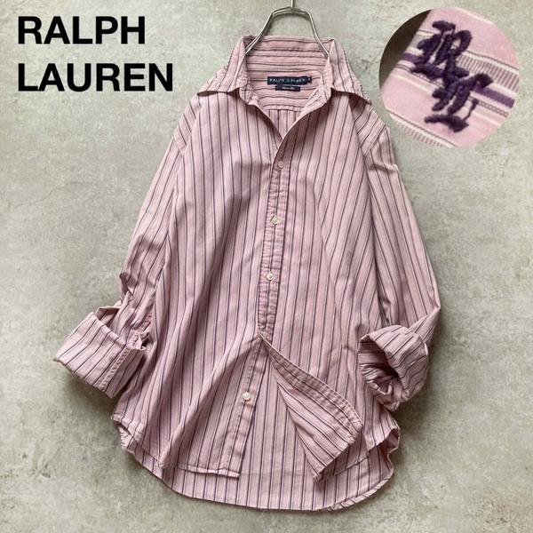 *ラルフローレン ストライプシャツ ロングスリーブ 長袖 クラシックフィット コットン ロゴ刺繍 ピンク パープル RALPH LAUREN