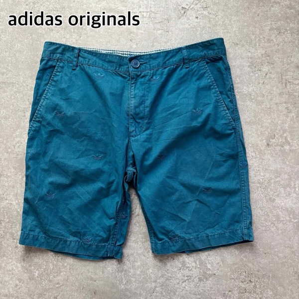 *アディダスオリジナルス ショートパンツ ハーフパンツ トレフォイル刺繍 青 ブルー メンズ Lサイズ adidas