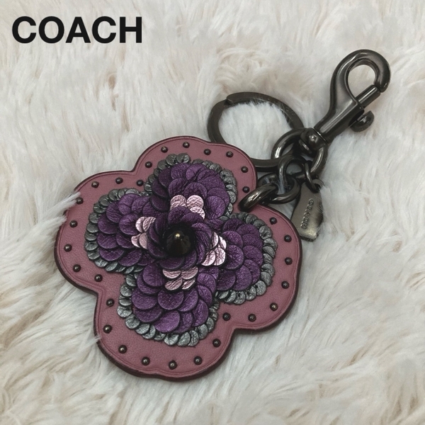 * コーチ COACH バッグチャーム キーホルダー シークイン アップリケ ティーローズ