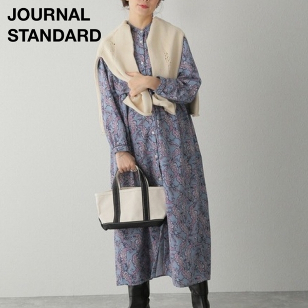 *ジャーナルスタンダード レリューム ペイズリープリントパイピングシャツワンピース マキシ丈 バンドカラー Fサイズ JOURNAL STANDARD