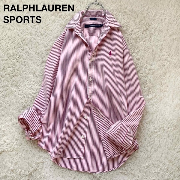 *ラルフローレン 長袖ストライプシャツ コットン ポニー刺繍 ロゴ カラーキーパー ピンク ホワイト 2サイズ RALPHLAURENSPORTS