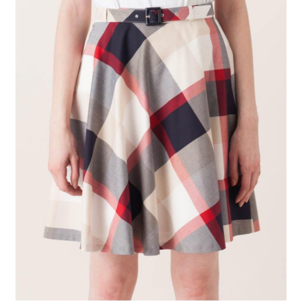 *ブルーレーベルクレストブリッジ ベルト付き チェックフレアスカート ひざ丈 クレストブリッジチェック 38サイズ BLUE LABEL CRESTBRIDGE