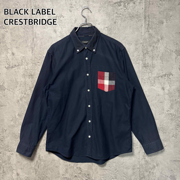 *ブラックレーベルクレストブリッジ 長袖シャツ ボタンダウン チェック 紺 ネイビー Lサイズ BLACK LABEL CRESTBRIDGE 三陽商会