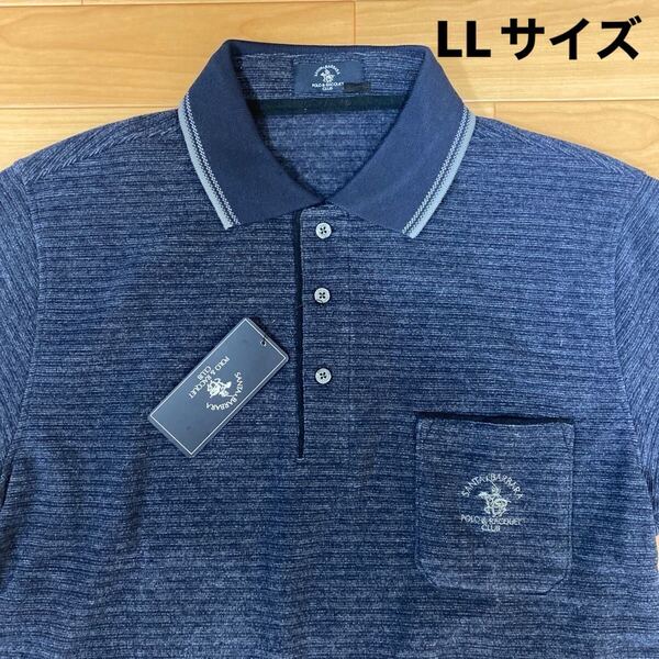 LL ③サンタバーバラポロラケットクラブ 新品 あったか 長袖ポロシャツ 襟付きシャツ 紺 メンズ 紳士 アウトドア スポーツ ゴルフウェア