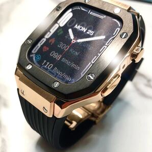 メタリックbrb★アップルウォッチバンド ラバーベルト カバー ケース ステンレス Apple Watch 44mm 45mm