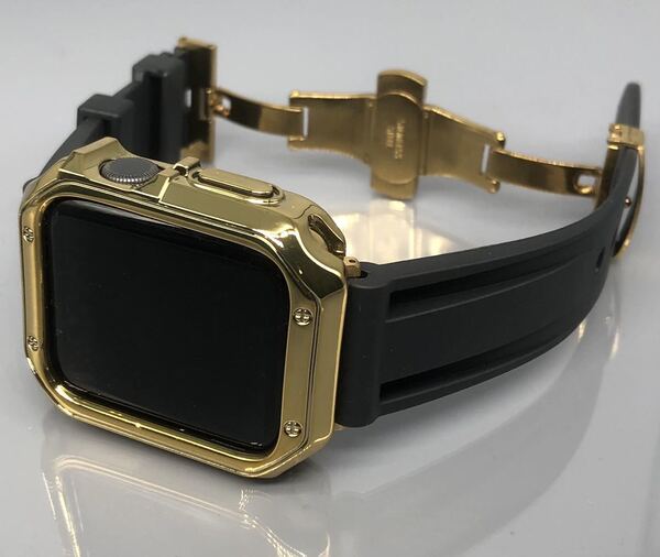ブラック ゴールド アップルウォッチバンド ラバーベルト Apple Watch カバー ケース ウルトラ 38mm 40mm 41mm 42mm 44mm 45mm 49mm