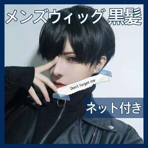 フルウィッグ ネット付き メンズ 男装 コスプレ ショート 黒 357a