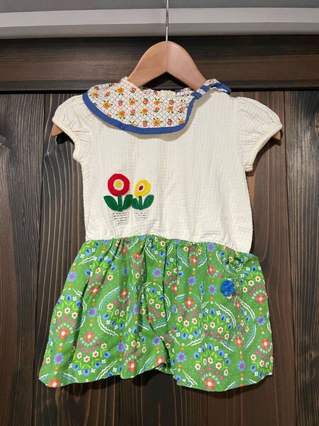 新品 未使用 petit jam プチジャム ワンピース 90サイズ 花柄 綿100% キッズ 半袖ワンピース 子供服