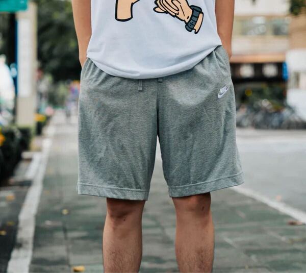 L 新品 ナイキ ショートパンツ ハーフパンツ ジャージー グレー クラブ NIKE メンズ ショーツ コットン 刺繍