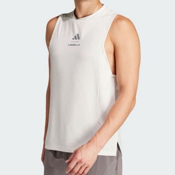 XL 新品 adidas タンクトップ アディダス メンズ トレーニングウェア レズミルズ グラフィック フィットネス ノースリーブ 白