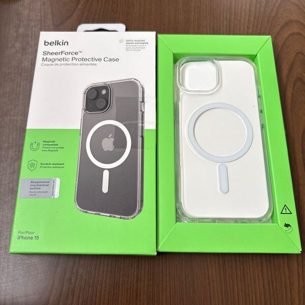 706p1312☆ Belkin iPhone 15用クリアケース MagSafe対応 マグネット搭載 薄型 超耐衝撃 UV耐性 黄ばみ防止 ソフト