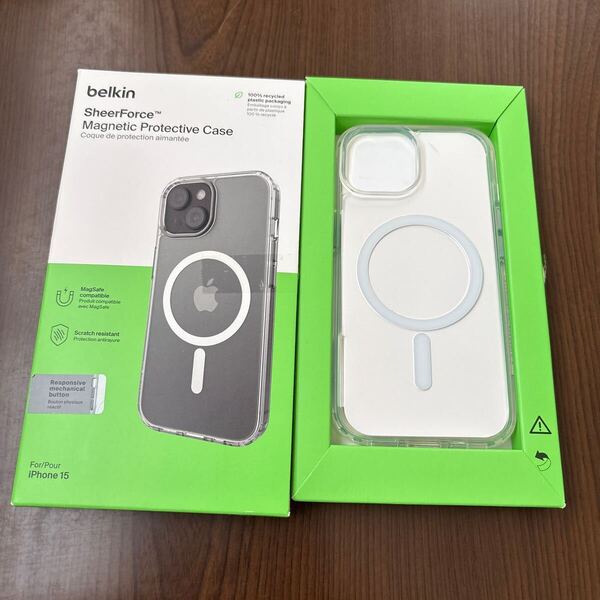 706p2502☆ Belkin iPhone 15用クリアケース MagSafe対応 マグネット搭載 薄型 超耐衝撃 UV耐性 黄ばみ防止 ソフトTPU MSA019btCL