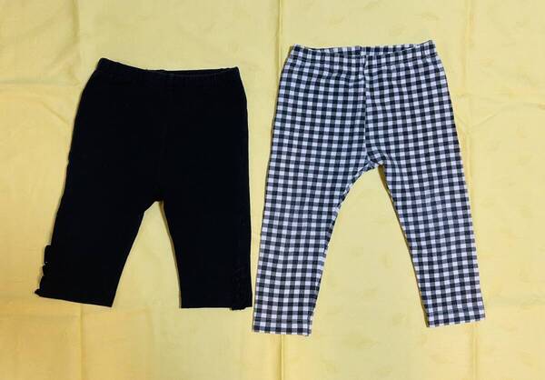 ユニクロ*10分丈&7分丈 レギンス 2枚セット*90cm*チェック&フリル ブラック系*UNIQLO