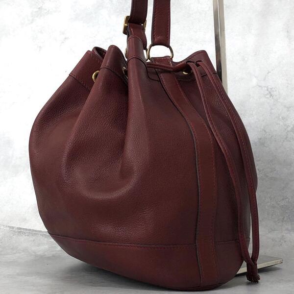 HERMES エルメス マーケットGM ショルダーバッグ 巾着 斜めがけ カーフスキン レザー 赤 ルージュアッシュ ヴォーガリバー バケツ型