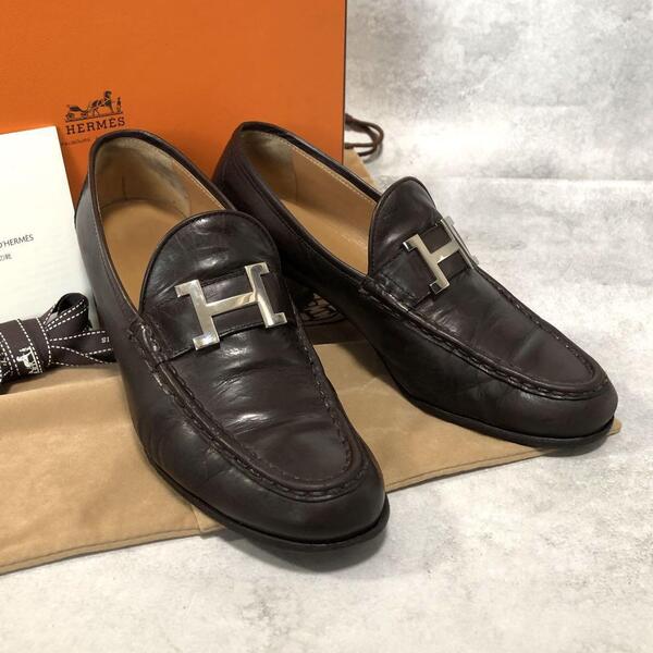 HERMES エルメス コンスタンス ヒール ローファー ドレス シューズ 靴 ブラウン レザー 茶 24㎝ 箱 保存袋付き レディース