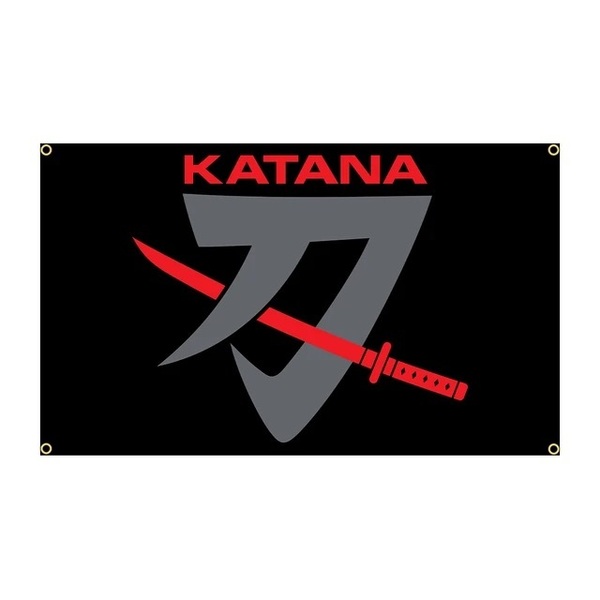 【送料込み】KATANA 刀 カタナ GSX 1100 400 特大フラッグ 約90x150cm バナー タペストリー 旗 ガレージ装飾 バイク スズキ カワサキ