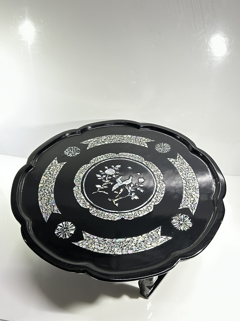 韓国製 螺鈿細工 飾り皿 桹材 金榮萬作 置物 シェル 工芸品 貝