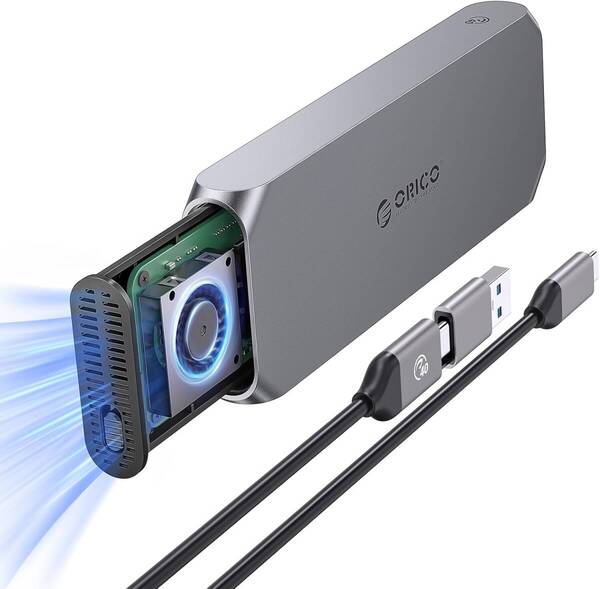 ORICO M.2 SSD 外付けケース NVMe専用 40Gbps 超高速SSD ケース 内蔵冷却ファン付き 高放熱 Thunderbolt 4/3 USB 4/3.2/3.1/3.0/2.0対