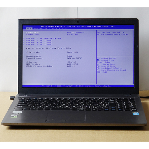 P022 mouse GTUNE W656SJ Core i7-4710MQ メモリー8GB 15.6インチ マウンター無 フルハイ GTX850M バッテリー付属 DVD ジャンク