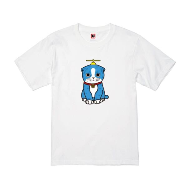 USOT うそT ねこ兄 タケコプター付き おもしろTシャツ 半袖Tシャツ かわいい パロディ Tee ゆるい ホワイト 白 M
