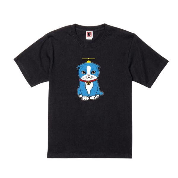 USOT うそT ねこ兄 タケコプター付き おもしろTシャツ 半袖Tシャツ かわいい パロディ Tee ゆるい ブラック 黒 XL