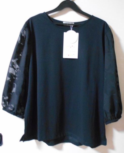 しまむら 晴れ色 素敵なあの人 花柄 シアー 切替 トップス L ☆彡タグ付き新品 ブラウス Tシャツ