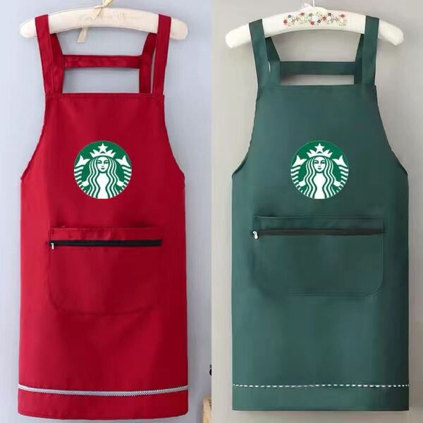 スターバックス海外限定 スタバ日本未発売 エプロン グリーン+赤2点セット