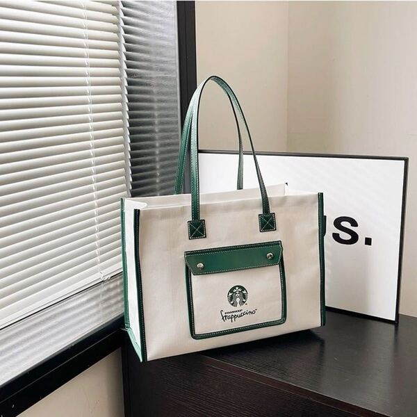 【スターバックス海外限定】スタバ トートバック ハンドバッグ小物入れ 弁当バッグ スタババッグ スターバックス ホワイト