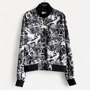 Красивый SAINT LAURENT PARIS античный греческий шелк куртка-бомбер 50 Всего Сен-Лоран