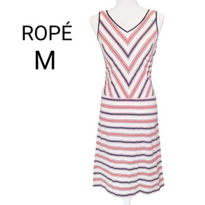 ★美品★【M】ロペ ボーダー トリコロール Vネック ノースリーブワンピース