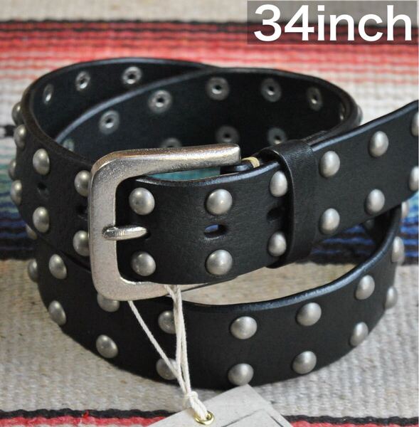 ZODIACレザービョウベルト【ブラック34インチ(81〜91センチ)】スタッズベルト 本革製 レザーベルト アメカジ ロック デニム ジーンズ