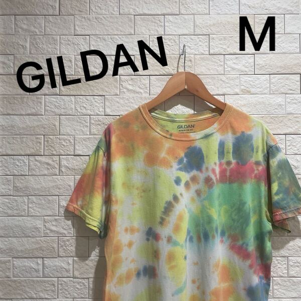 海外輸入 タイダイTシャツ 海外古着 ギルダン 半袖Tシャツ 柄シャツ サイズM 送料無料 即決