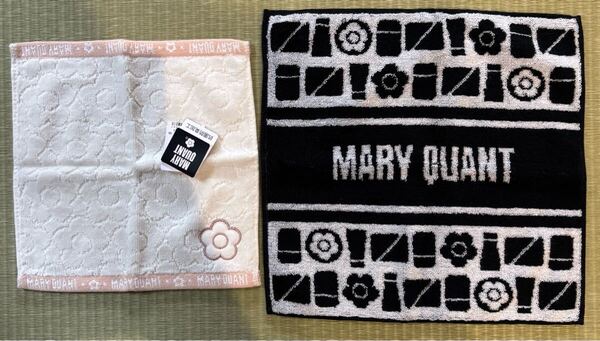 未使用 タグ付 MARY QUANT ハンドタオル ハンカチ ホワイト ブラック 2枚 セット マリークワント 白 黒 花柄 抗菌 防臭 加工