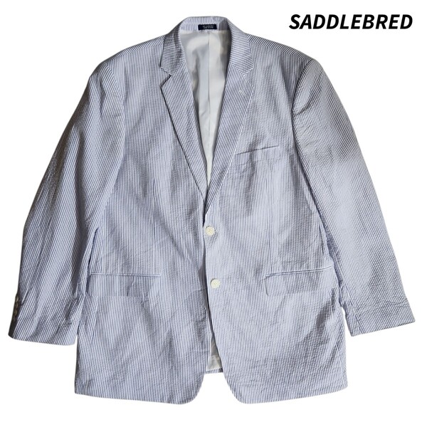 SADDLEBRED シアサッカー素材 テーラードジャケット LとXLの中間くらい ライトブルー&白 背広 84540