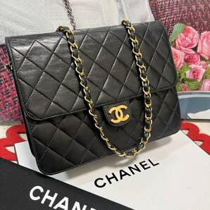 ◆◇ 極上美品! CHANEL ★ シャネル マトラッセ ヴィンテージ チェーンショルダー ラムスキン プッシュロック ブラック ゴールド 971 ◇◆