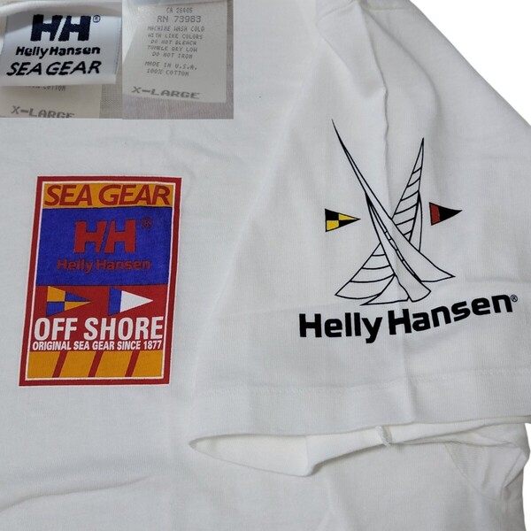 未使用 USA製 90S 超希少 デッドストック 当時物 ヘリーハンセン Helly Hansen スクエアロゴ 白 Tシャツ XL シングルステッチ 半袖