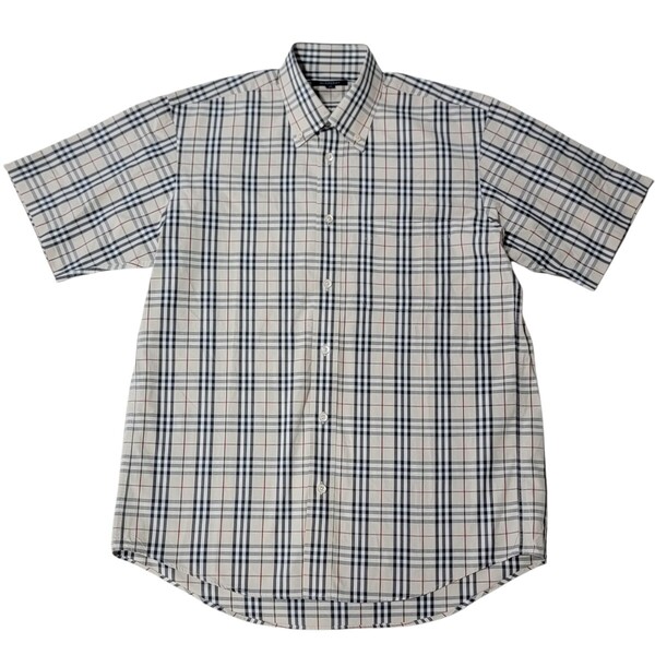 【 永遠の定番 】日本製 三陽商会 バーバリーロンドン BURBERRY LONDON ノバチェック柄 半袖 シャツ M ボタンダウンシャツ