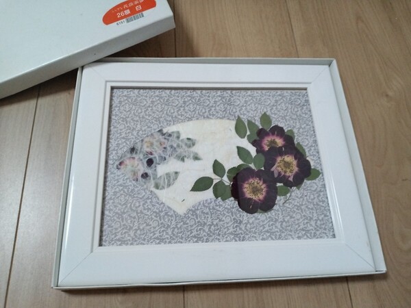 ハンドメイド 押し花 作品 用額縁 花デザイン 白