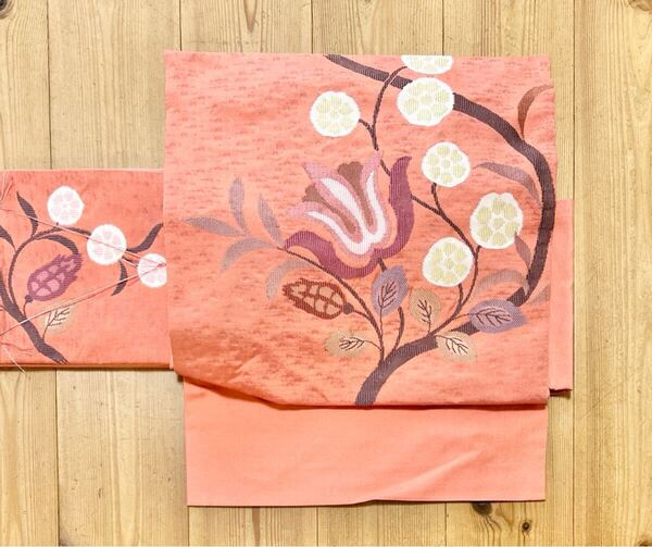 つけ帯 袋帯 蘇州明綴れ 正絹 花唐草 オレンジ yzk467