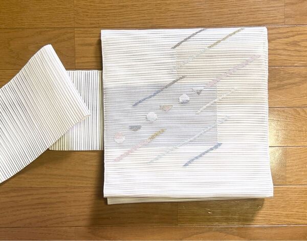 つけ帯 絹綴れ 八寸名古屋帯 正絹 中古 白 yzk447