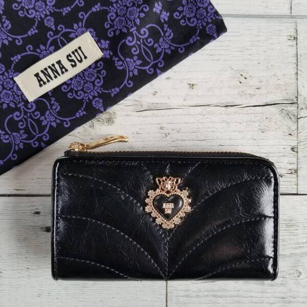 ポワロ【送料無料・匿名配送】◆新品◆ANNA SUI アナスイ◆本革 ブラック キーケース 小銭入れ マルチケース カードケース パスケース