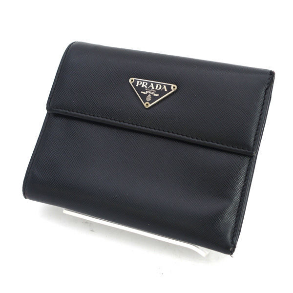 ⭐︎極美品⭐︎PRADA 二つ折り財布 黒 レザー MADE IN ITALY プラダ 二つ折り財布 財布 レディース サフィアーノ メタル