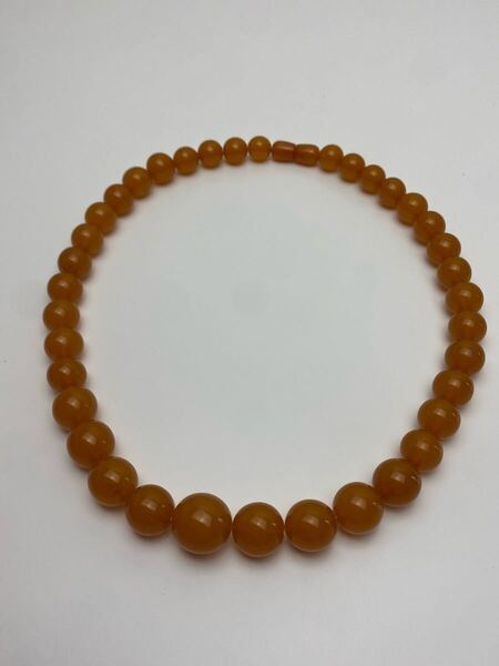 G033 美品 琥珀 コハク ネックレス 大玉 最大直径約16.8mm 全長約52cm 約54g