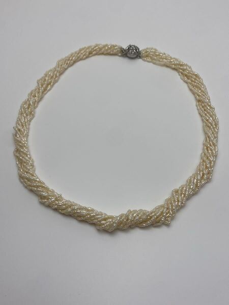 G034 真珠 淡水パール ネックレス 極小粒 10連 ホワイト 総重量:52.2g 56cm SILVER刻印
